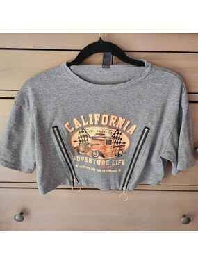 Gray California Adventure Crop Top With Zipper Details ,Size Small ,shein